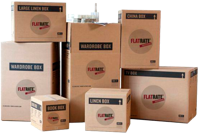 An assortment of FlatRate packing boxes
